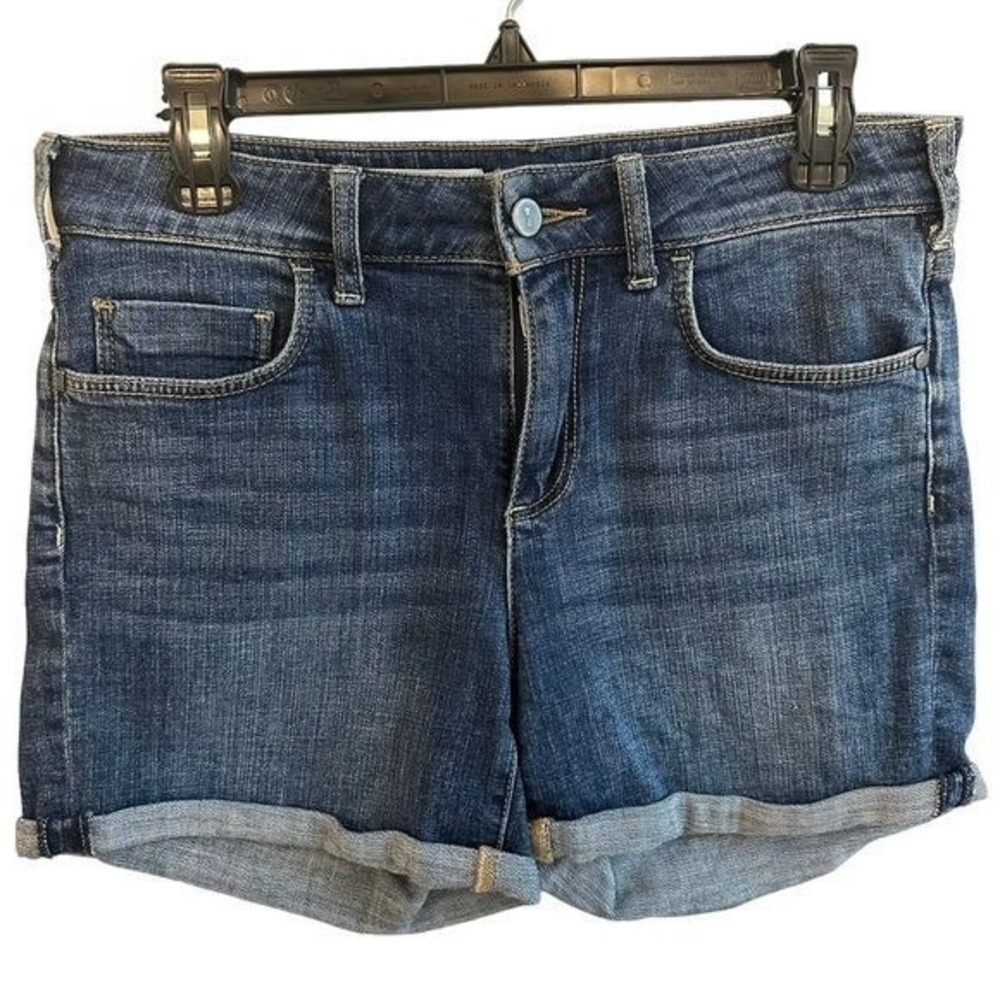 Anthropologie‎ Pilcro Script Blue Denim Shorts Cuffed Preppy Boho Casual Size 28